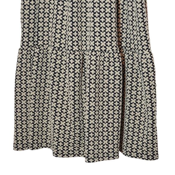 Polagram Tiered Puff Sleeve Midi Dress Black Cream Print Size M Boho Workwear - Picture 8 of 16